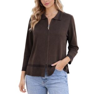 Exclusively Misook Brown Zip Up Long Sleeve Cardigan Sweater Size S